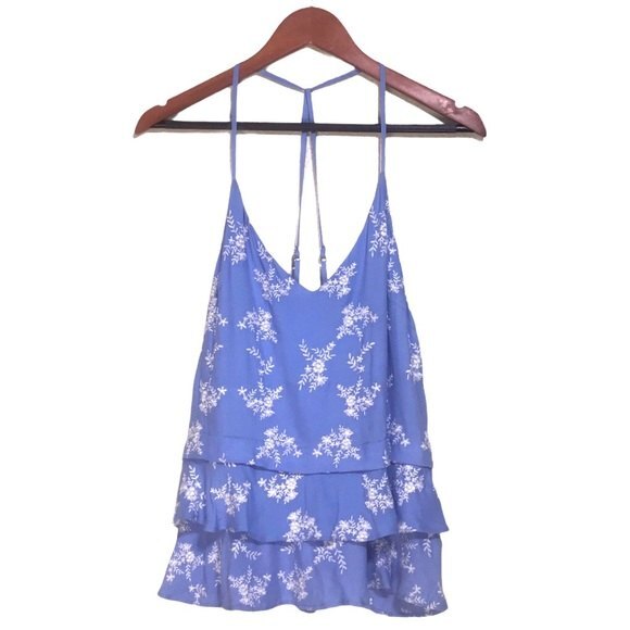 Revolve Devlin Macey Floral Embroidered Tiered Ruffle Blue/White Cami Top - Picture 3 of 8